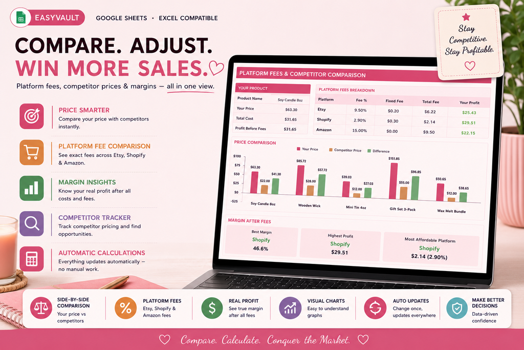 Pricing Calculator Spreadsheet Google Sheets Product Cost Profit Margin Small Business Handmade Pricing Template Excel Seller Tool