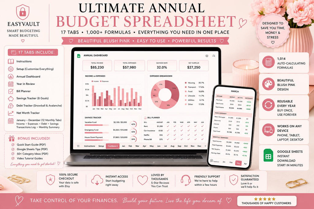 2026 Annual Budget Spreadsheet | Google Sheets Finance Planner (Digital Download)