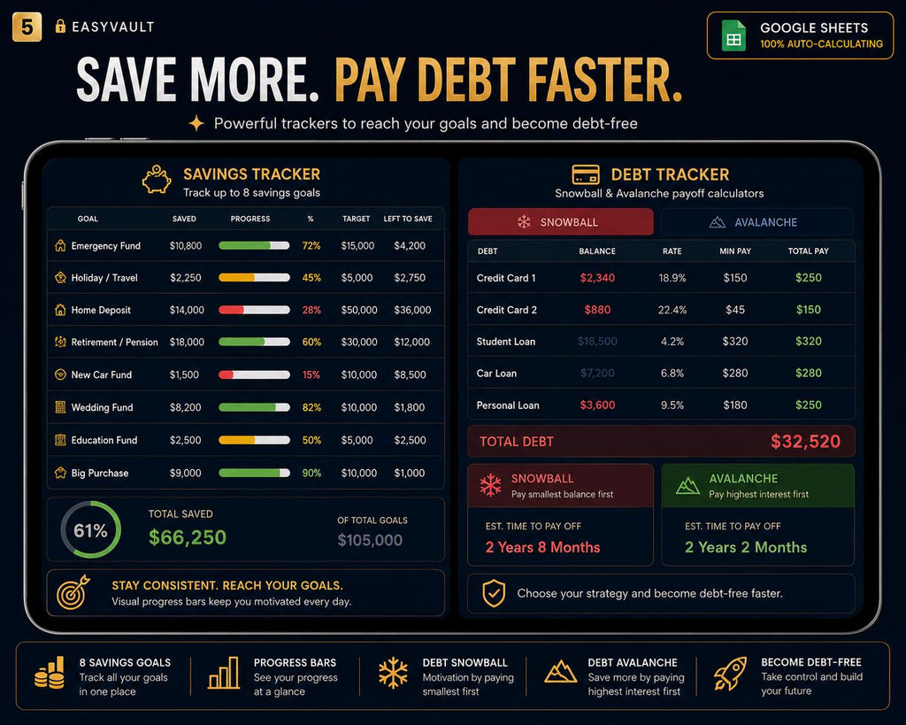 Annual Budget Spreadsheet Google Sheets | Navy Gold Dark Mode Planner (Digital Download)