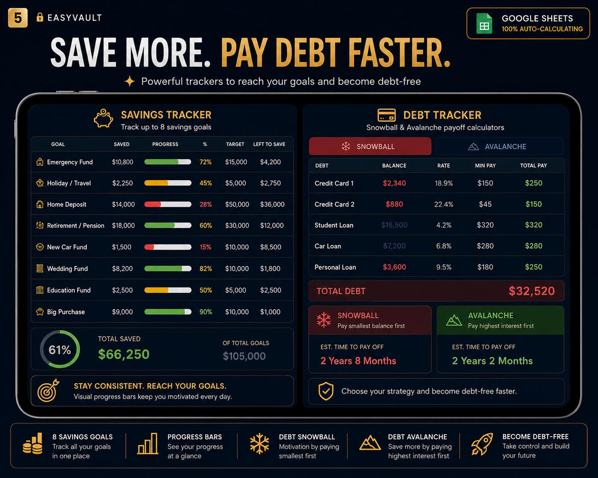 Annual Budget Spreadsheet Google Sheets | Navy Gold Dark Mode Planner (Digital Download)