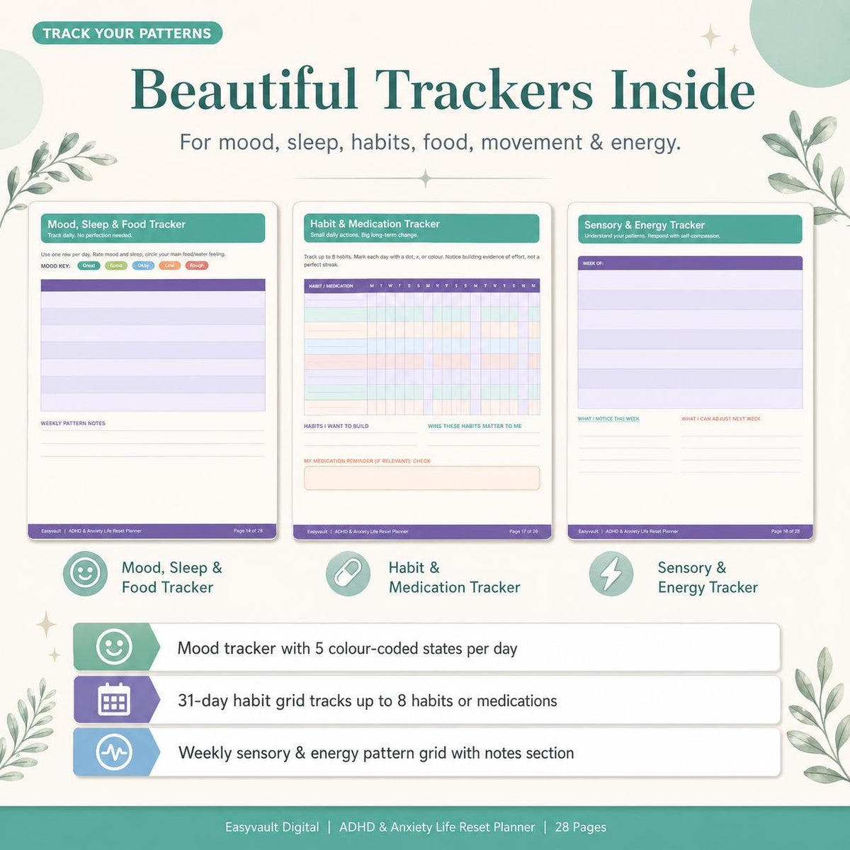 ADHD Anxiety Life Reset Planner | Fillable Printable PDF (Digital Download)