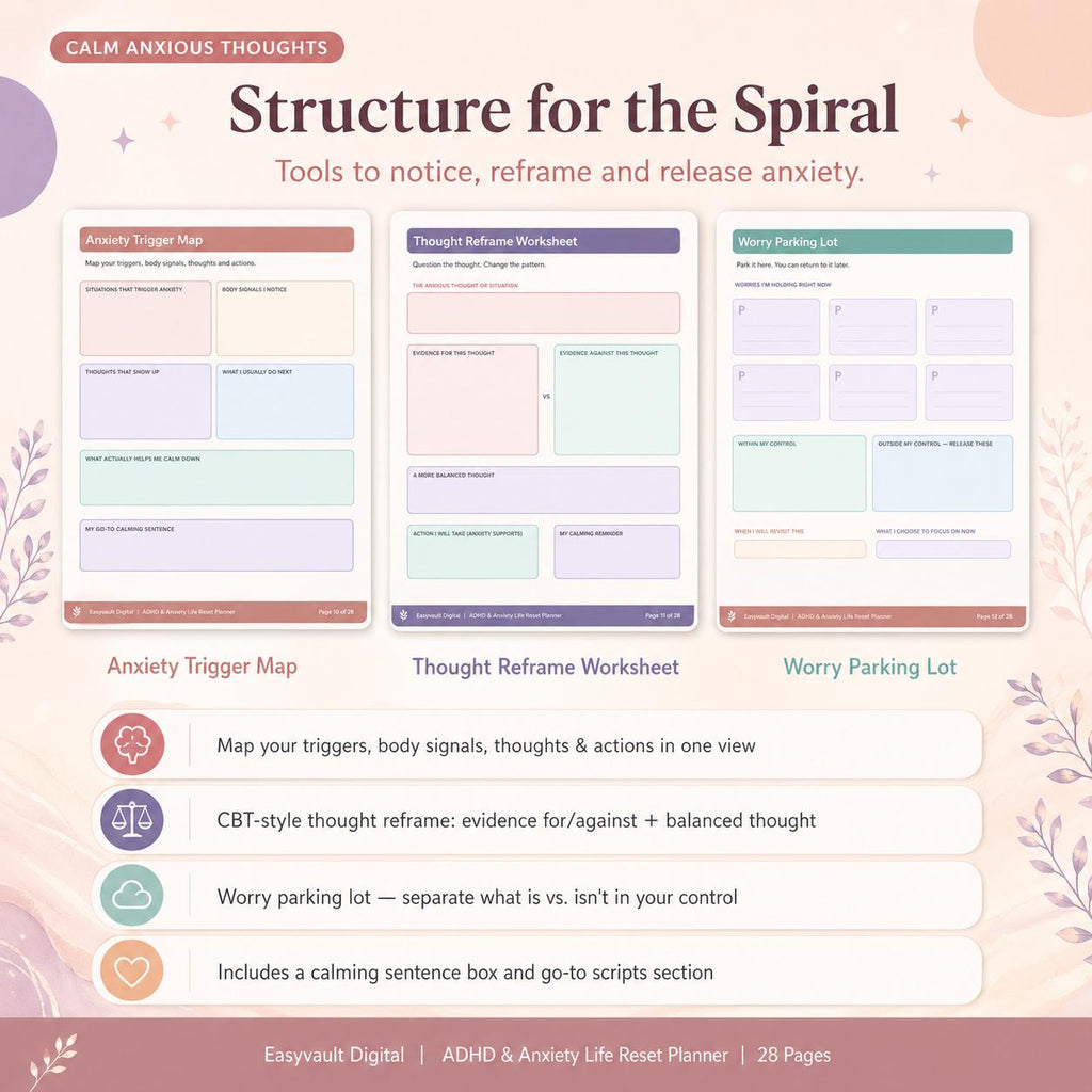ADHD Anxiety Life Reset Planner | Fillable Printable PDF (Digital Download)