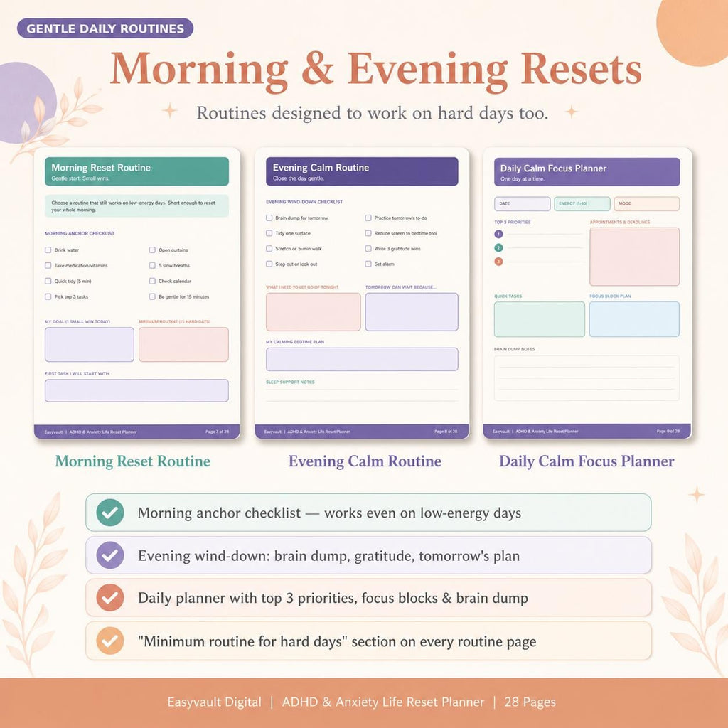 ADHD Anxiety Life Reset Planner | Fillable Printable PDF (Digital Download)