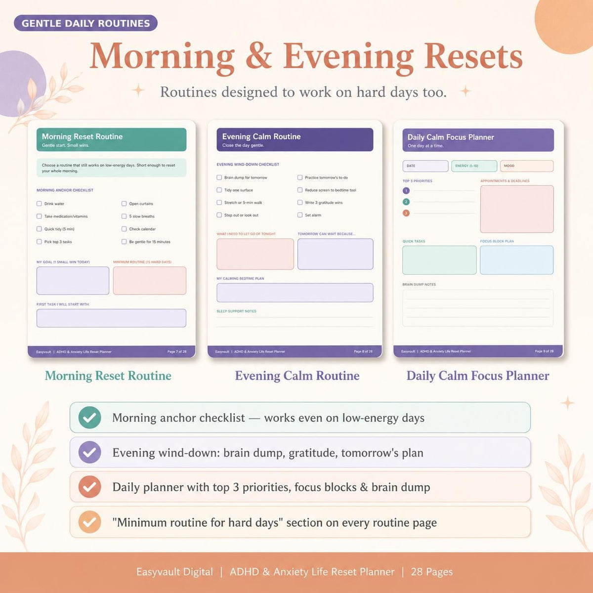 ADHD Anxiety Life Reset Planner | Fillable Printable PDF (Digital Download)