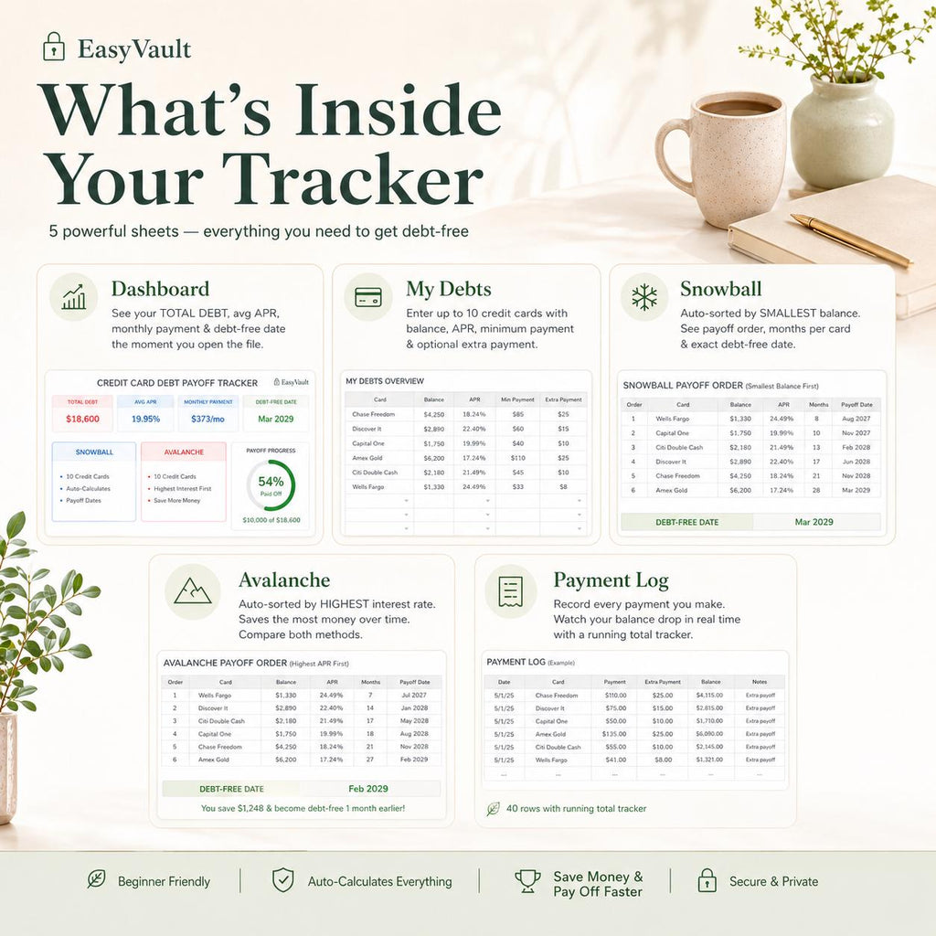 Credit Card Debt Payoff Tracker | Snowball, Avalanche Calculator (Google Sheets, Excel)