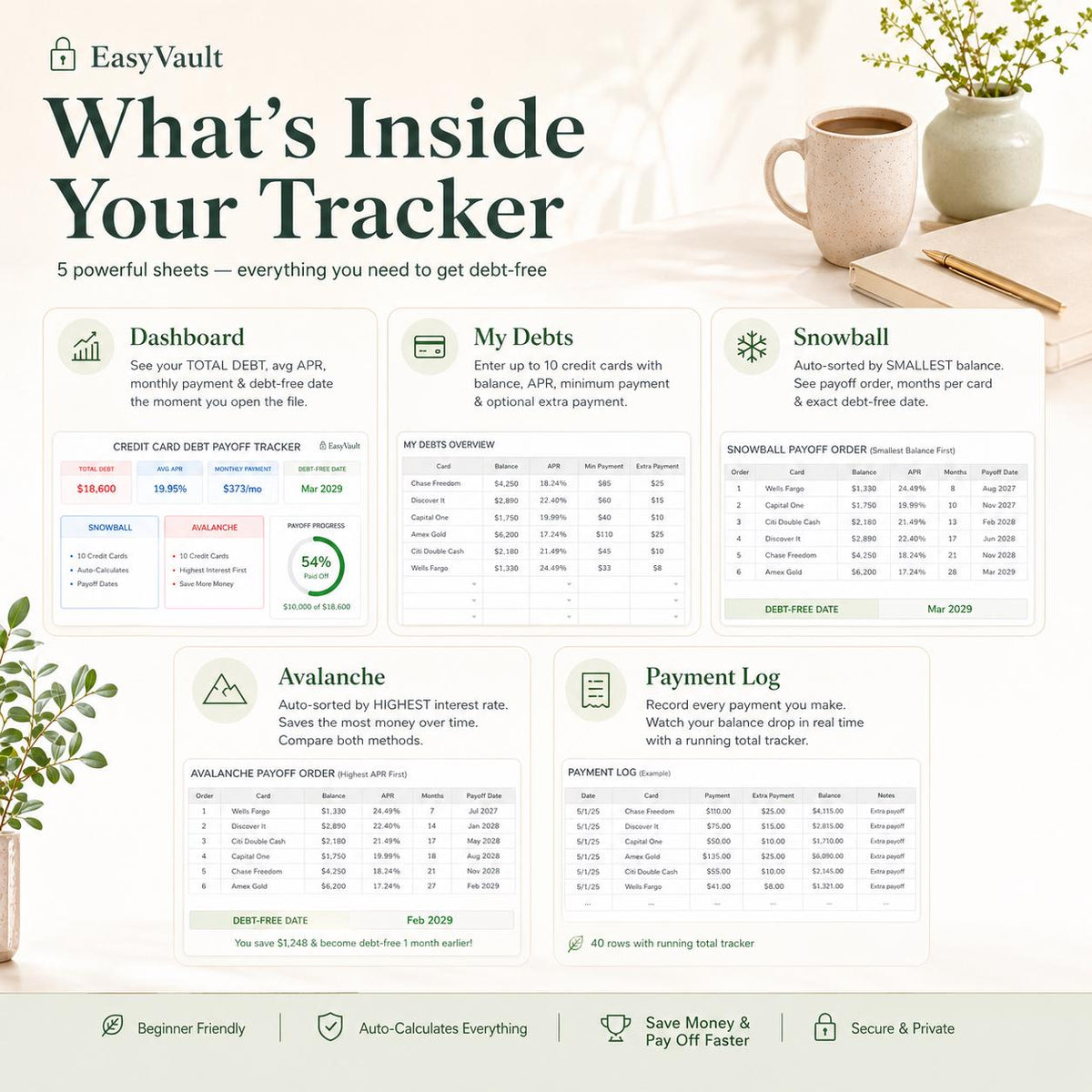 Credit Card Debt Payoff Tracker | Snowball, Avalanche Calculator (Google Sheets, Excel)