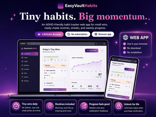ADHD Habit Tracker Web App, Daily Routine Planner, Lifetime Access