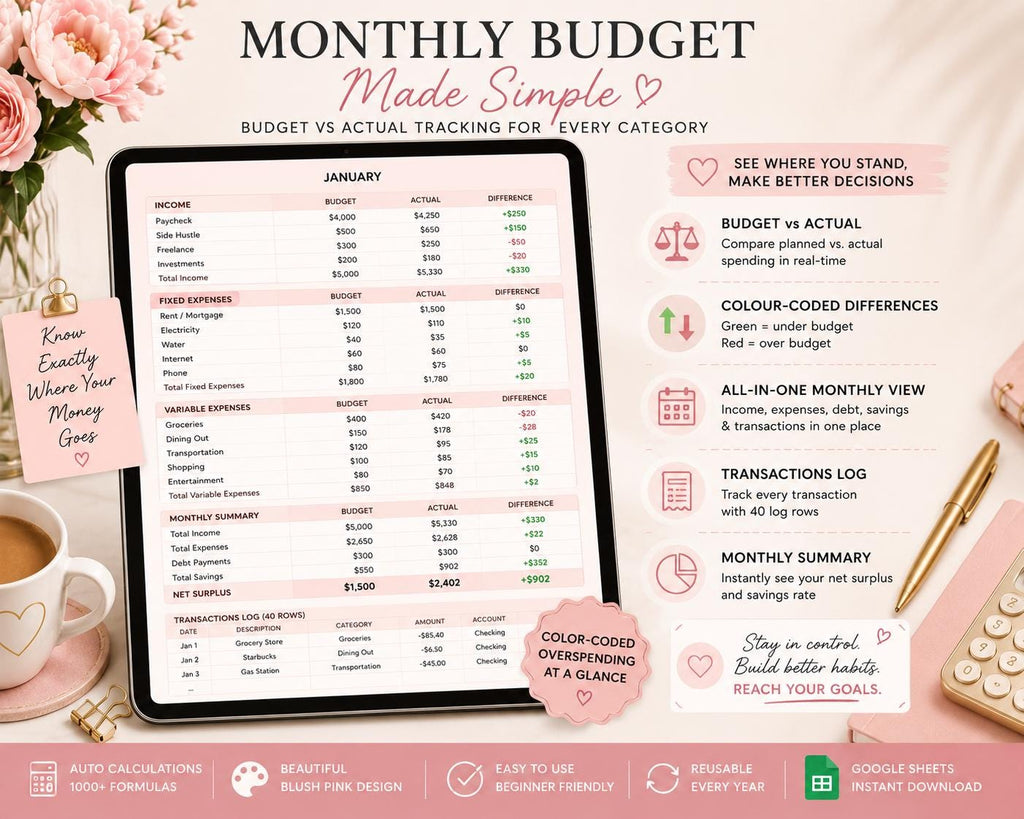 2026 Annual Budget Spreadsheet | Google Sheets Finance Planner (Digital Download)