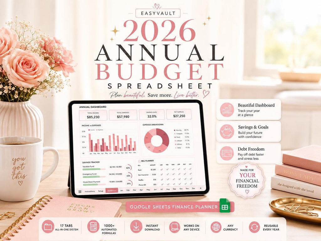 2026 Annual Budget Spreadsheet | Google Sheets Finance Planner (Digital Download)