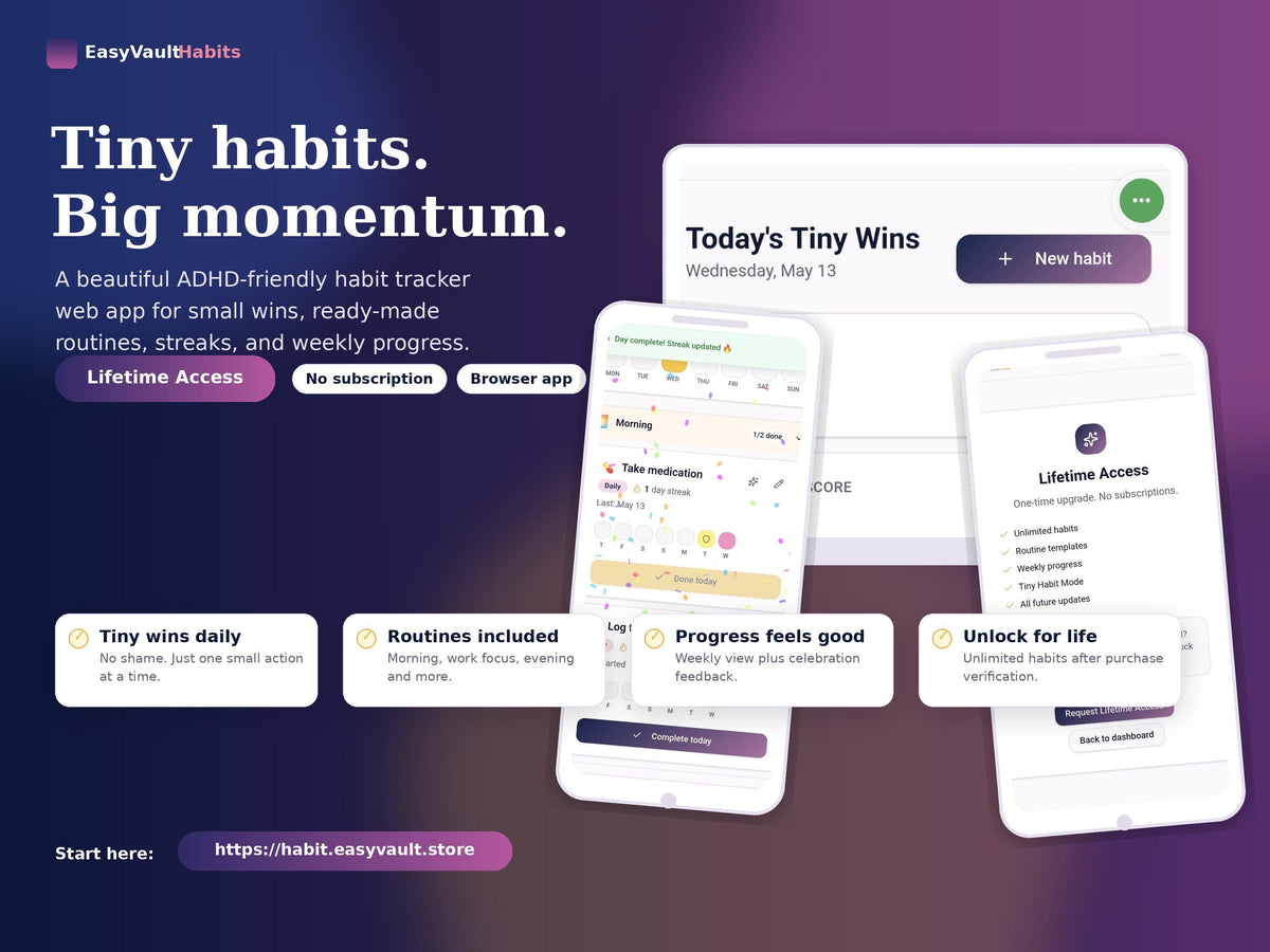 ADHD Habit Tracker Web App, Daily Routine Planner, Lifetime Access