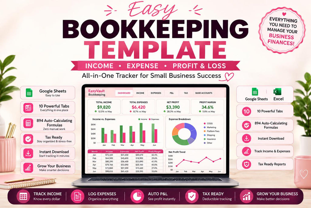 Small Business Bookkeeping Template: Income Expense Profit Loss Tracker (Google Sheets)