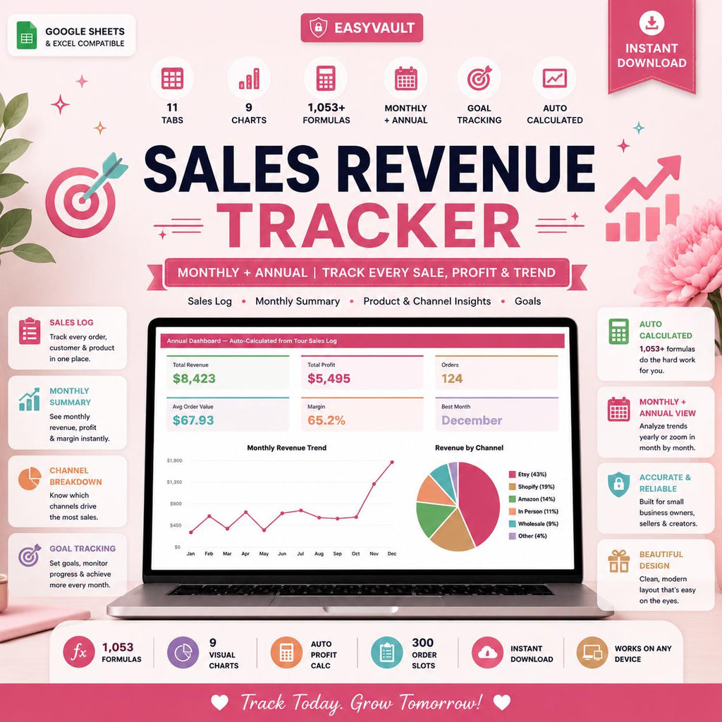 Small Business Sales Tracker: Google Sheets & Excel Monthly Annual Profit Log (Digital Download)