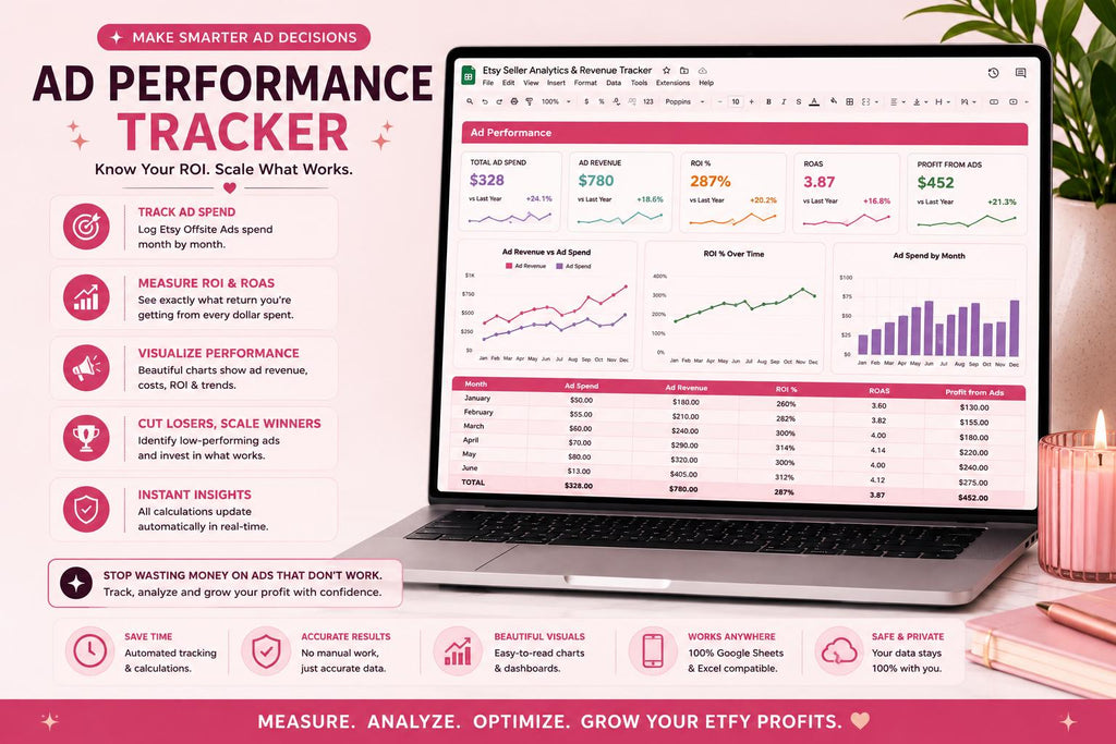 Etsy Seller Analytics Revenue Tracker Spreadsheet (Google Sheets, Excel)