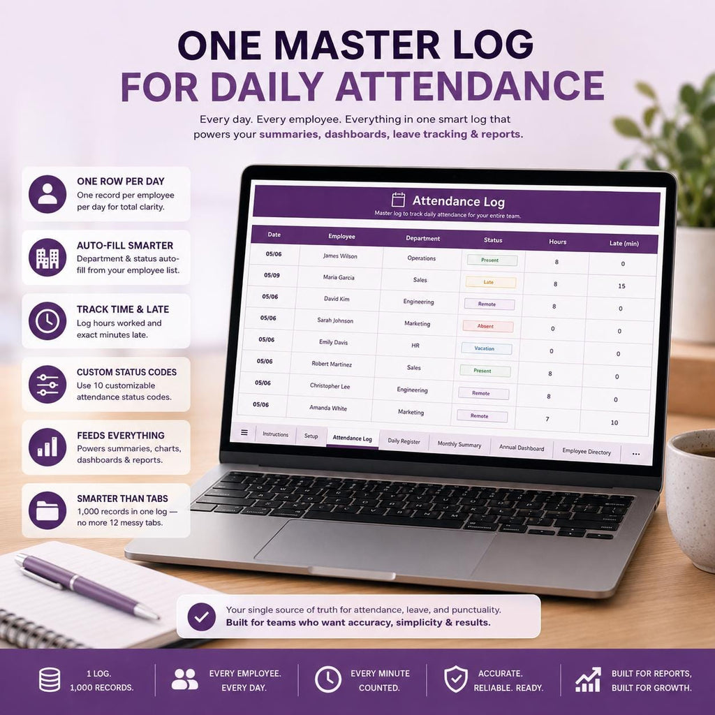 Employee Attendance Tracker Google Sheets, Staff Leave Punctuality Log