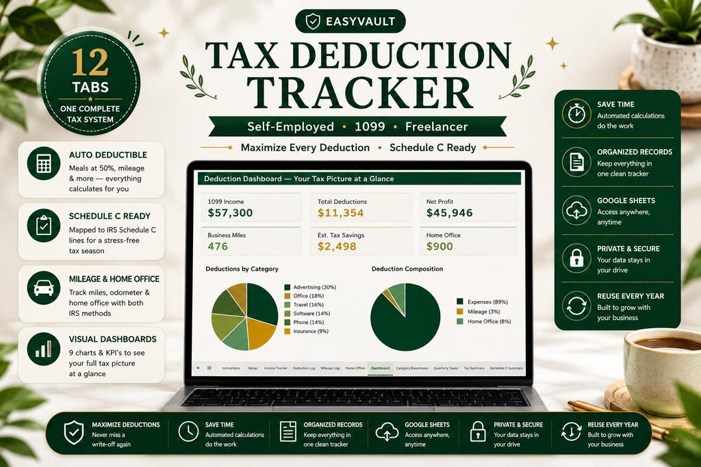 Self-Employed Tax Deduction Tracker: 1099 Freelancer Schedule C Expense Calculator (Google Sheets)
