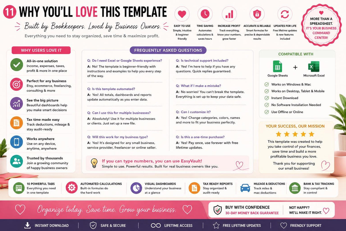 Small Business Bookkeeping Template: Income Expense Profit Loss Tracker (Google Sheets)