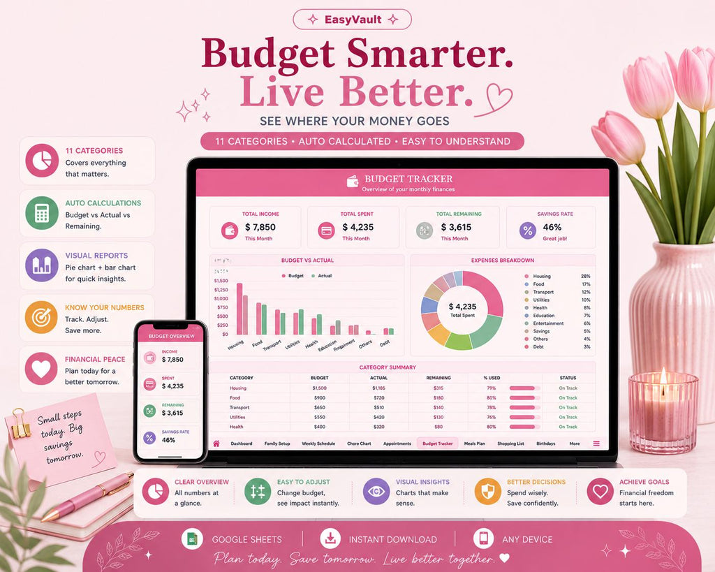 Family Command Centre Google Sheets Planner | Weekly Schedule, Chores, Budget (Digital Download)