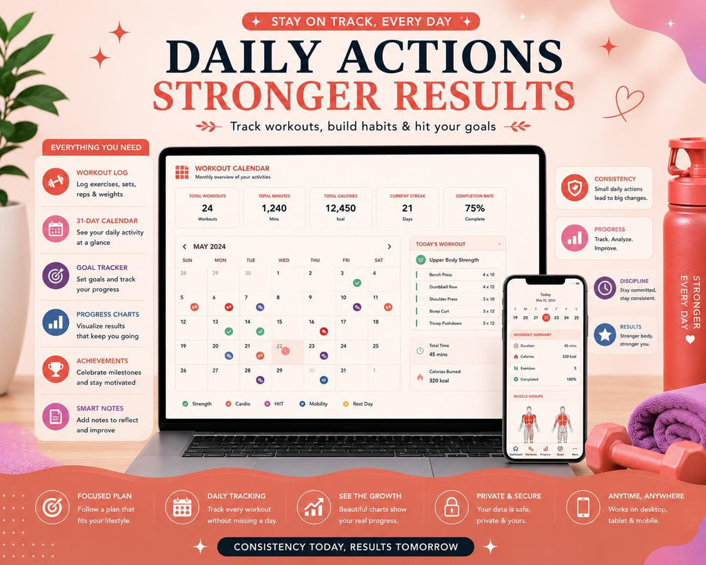 Workout Fitness Tracker Google Sheets | Strength Cardio Body Stats (Digital Download)