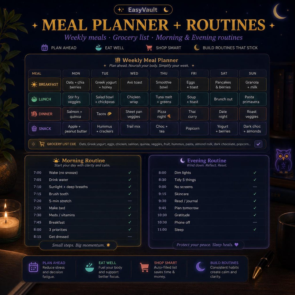 ADHD Life Planner Dark Mode Spreadsheet | Neurodivergent Night Owl Tracker (Google Sheets)