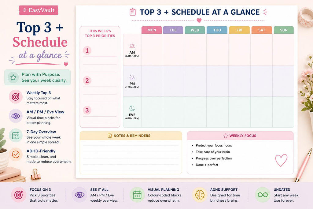 ADHD Weekly Hourly Schedule Planner (Undated, Colourful)