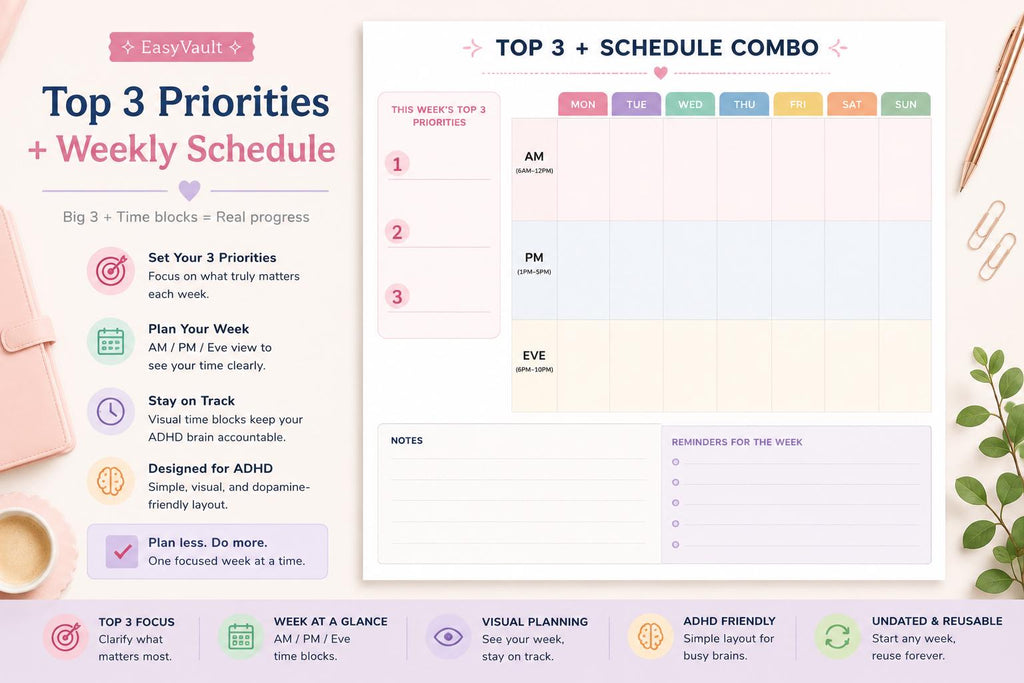 ADHD Weekly Hourly Schedule Planner (Undated, Colourful)