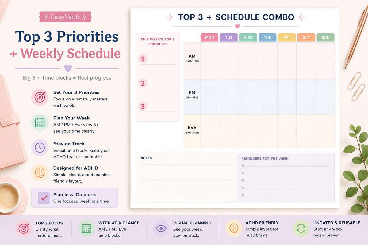 ADHD Weekly Hourly Schedule Planner (Undated, Colourful)