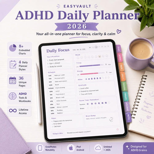 2026 ADHD Daily Planner | Google Sheets, Mood Tracking, Charts (Digital Download)