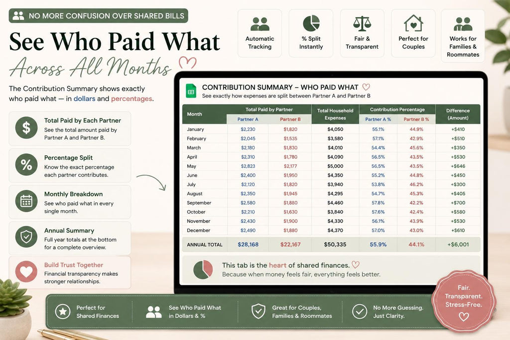 Couples Budget Spreadsheet | Joint Finance Tracker, Bill Split (Google Sheets)