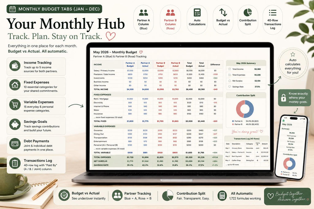 Couples Budget Spreadsheet | Joint Finance Tracker, Bill Split (Google Sheets)