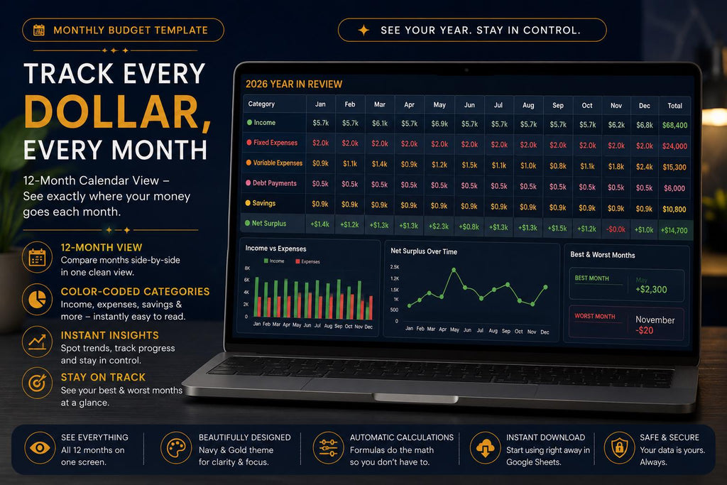 Year at a Glance Planner 2026 Dark Mode | Google Sheets Yearly Calendar | Annual Overview Planner