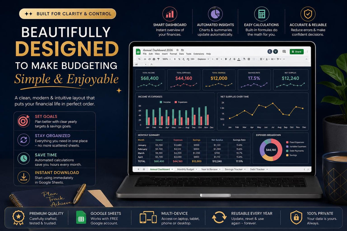 Year at a Glance Planner 2026 Dark Mode | Google Sheets Yearly Calendar | Annual Overview Planner