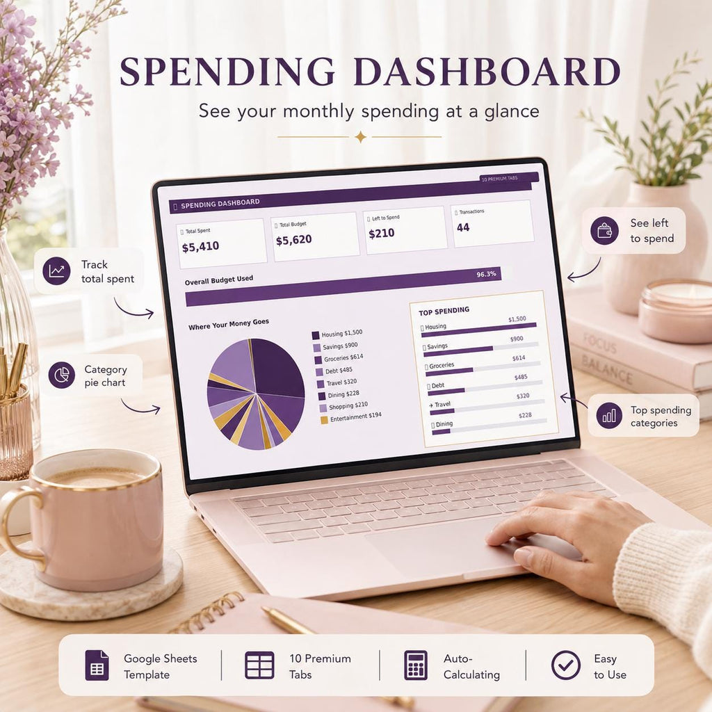 Spending Tracker Google Sheets: Left to Spend, Budget, Needs vs Wants (Digital Download)