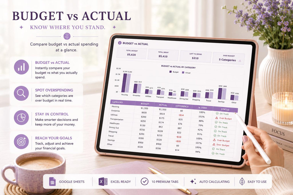Spending Tracker Google Sheets: Left to Spend, Budget, Needs vs Wants (Digital Download)