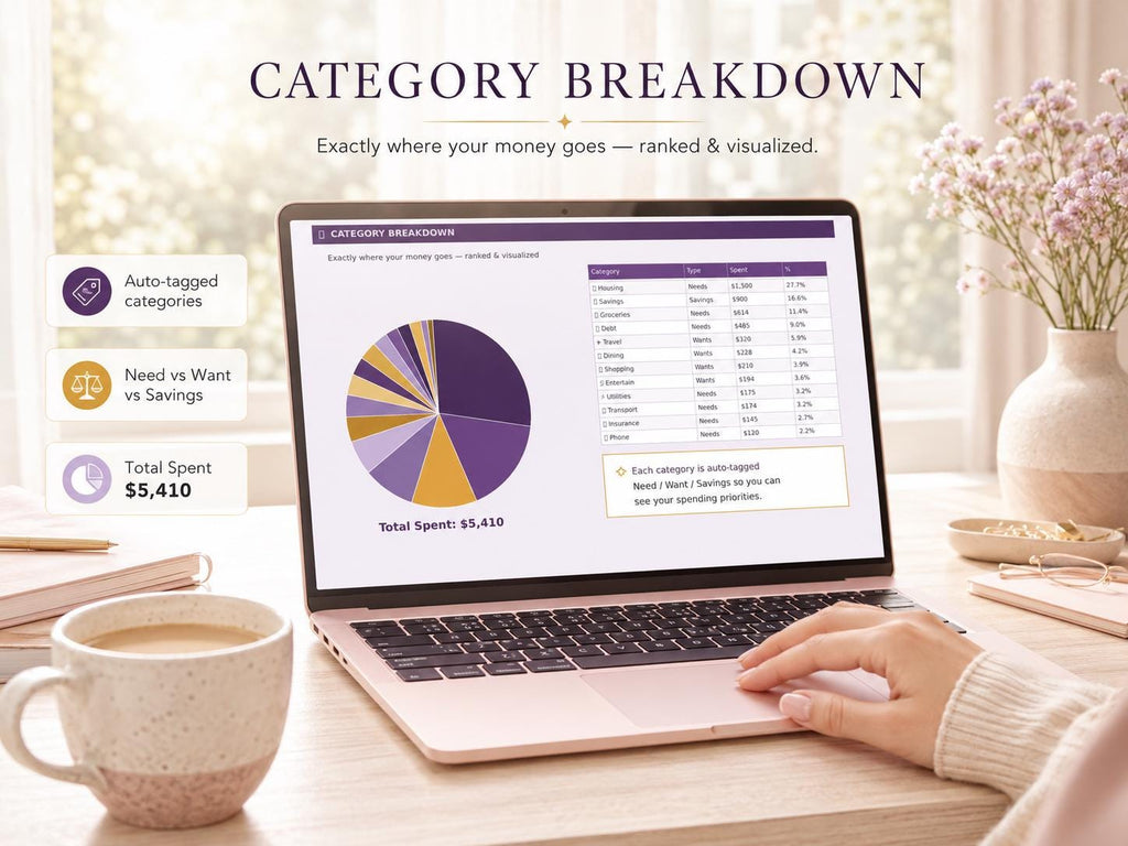 Spending Tracker Google Sheets: Left to Spend, Budget, Needs vs Wants (Digital Download)