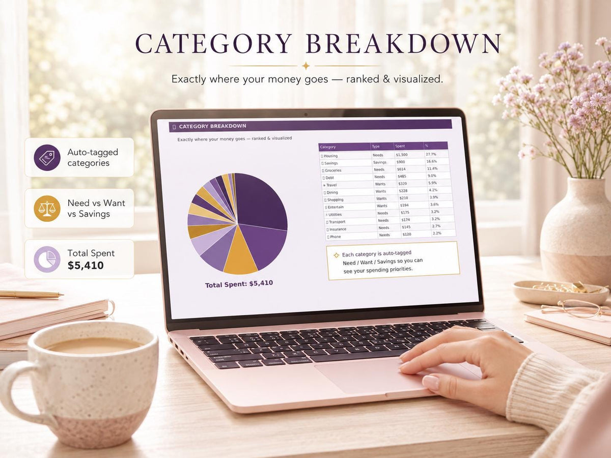 Spending Tracker Google Sheets: Left to Spend, Budget, Needs vs Wants (Digital Download)