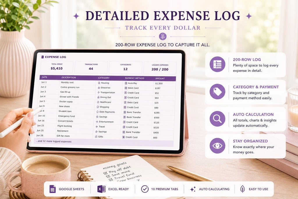 Spending Tracker Google Sheets: Left to Spend, Budget, Needs vs Wants (Digital Download)