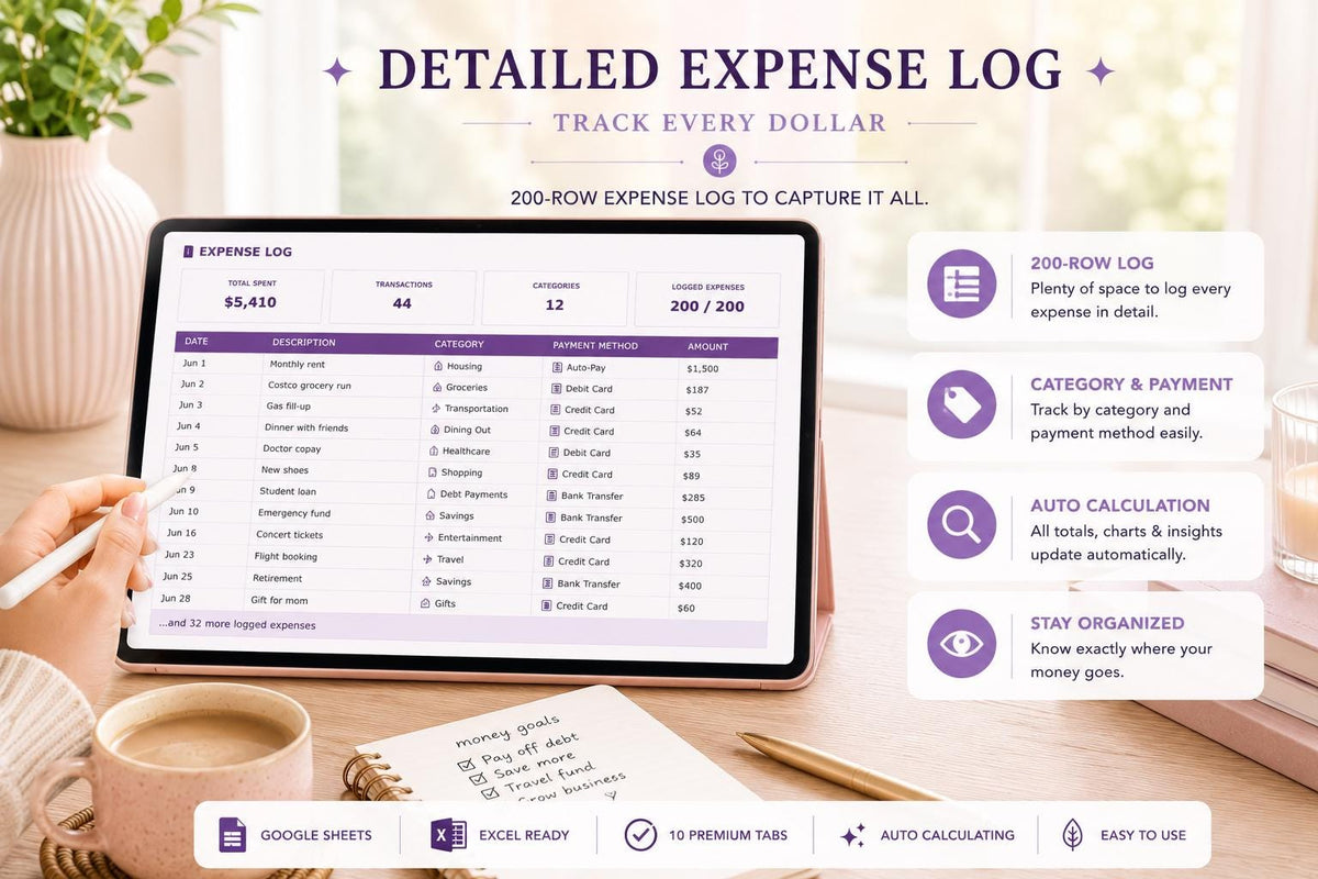 Spending Tracker Google Sheets: Left to Spend, Budget, Needs vs Wants (Digital Download)