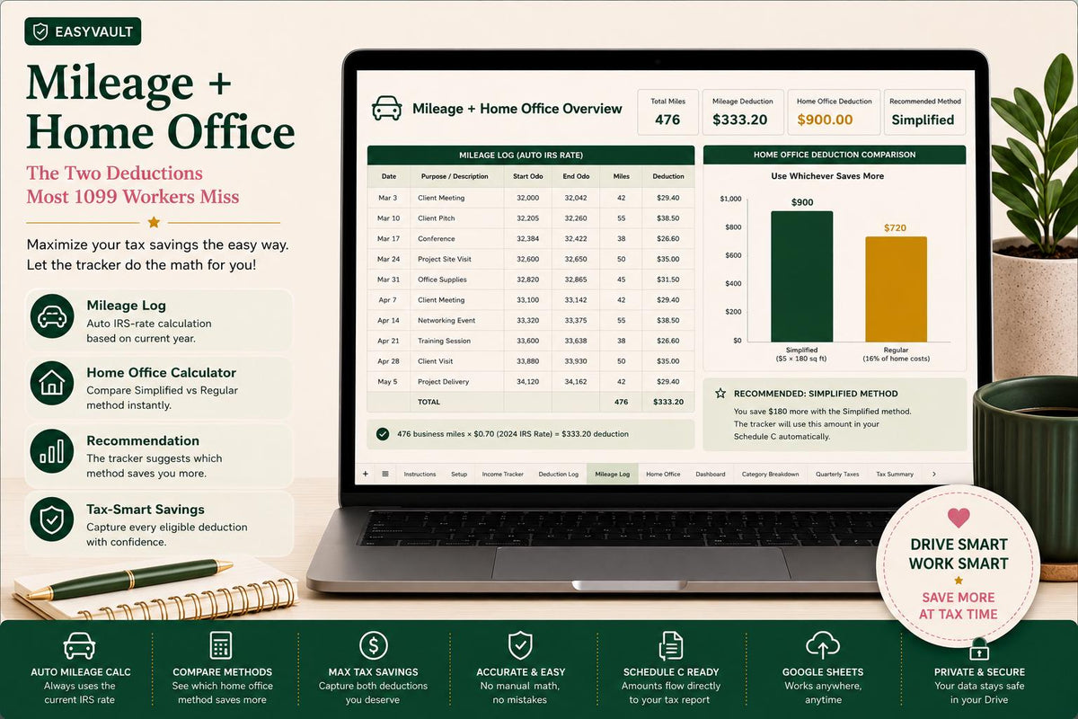 Self-Employed Tax Deduction Tracker: 1099 Freelancer Schedule C Expense Calculator (Google Sheets)