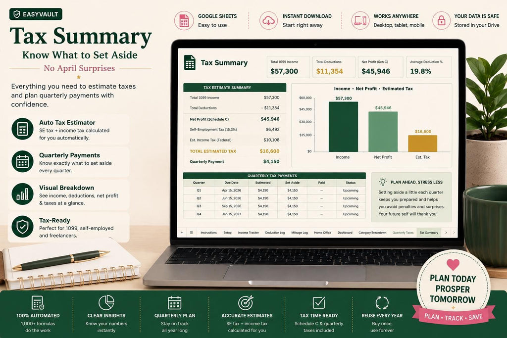 Self-Employed Tax Deduction Tracker: 1099 Freelancer Schedule C Expense Calculator (Google Sheets)