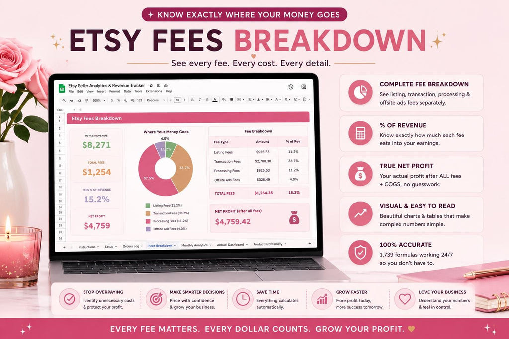 Etsy Seller Analytics Revenue Tracker Spreadsheet (Google Sheets, Excel)