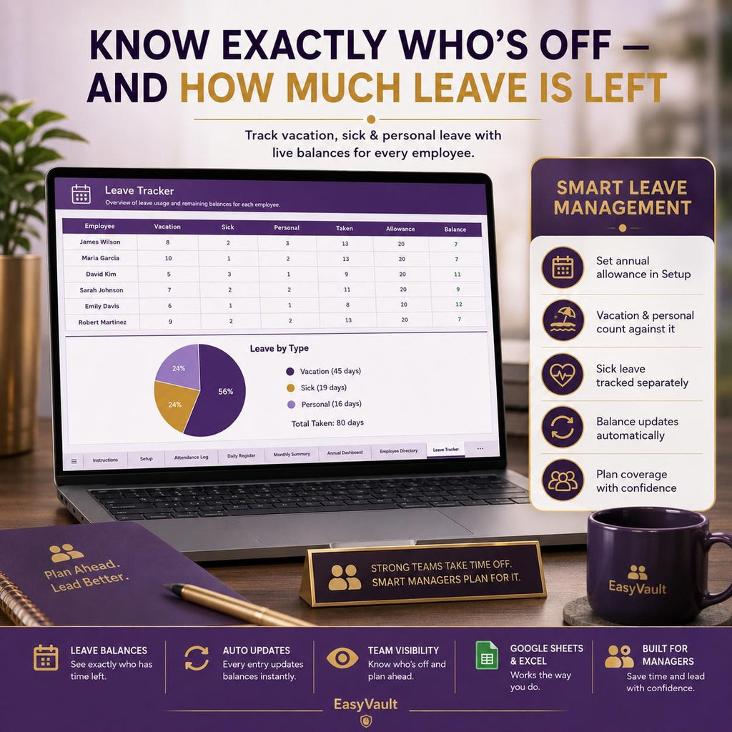 Employee Attendance Tracker Google Sheets, Staff Leave Punctuality Log