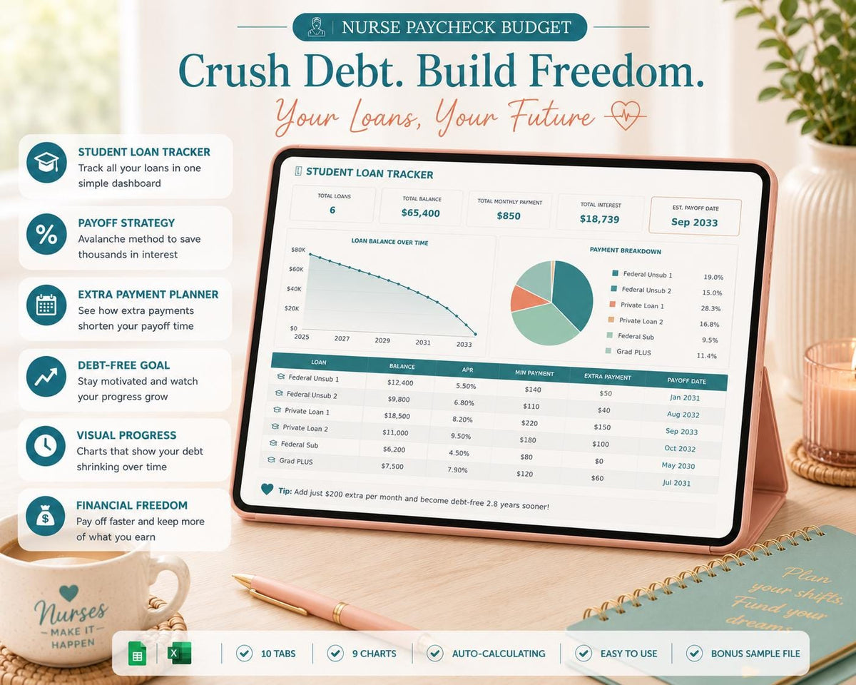 Nurse Paycheck Budget Spreadsheet: Shift Income Planner, RN Salary Tracker (Google Sheets)