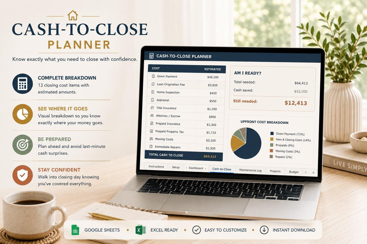 New Homeowner Budget Spreadsheet: PITI Mortgage Calculator, Maintenance Log (Google Sheets)
