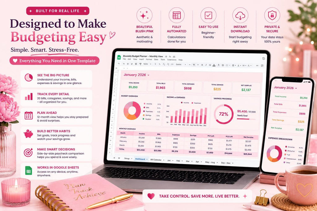 Biweekly Budget Planner | PC1/PC2 Monthly View, 816 Formulas (Google Sheets)