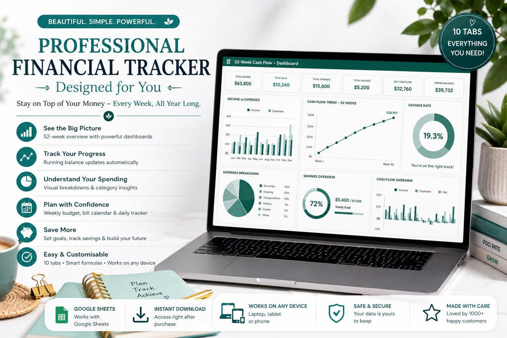 52-Week Cash Flow Tracker | Weekly Budget Planner with Running Balance (Google Sheets)