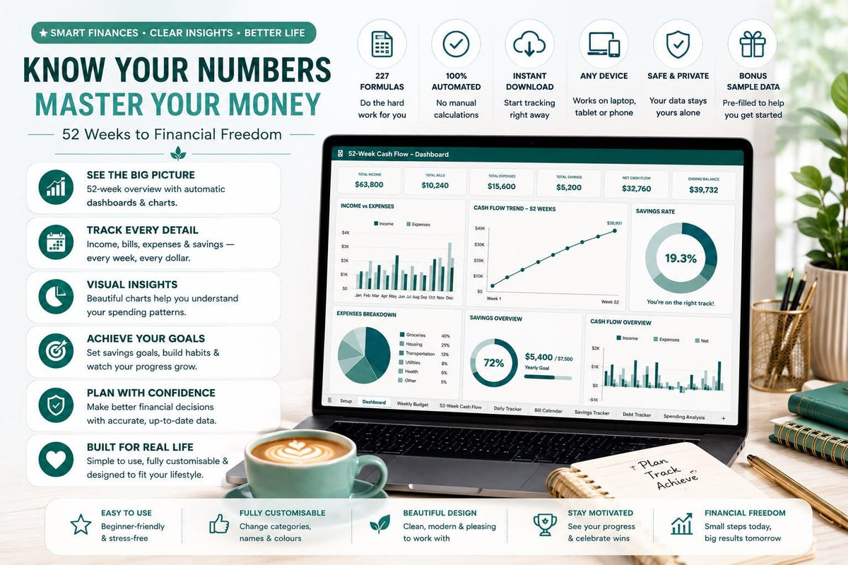 52-Week Cash Flow Tracker | Weekly Budget Planner with Running Balance (Google Sheets)