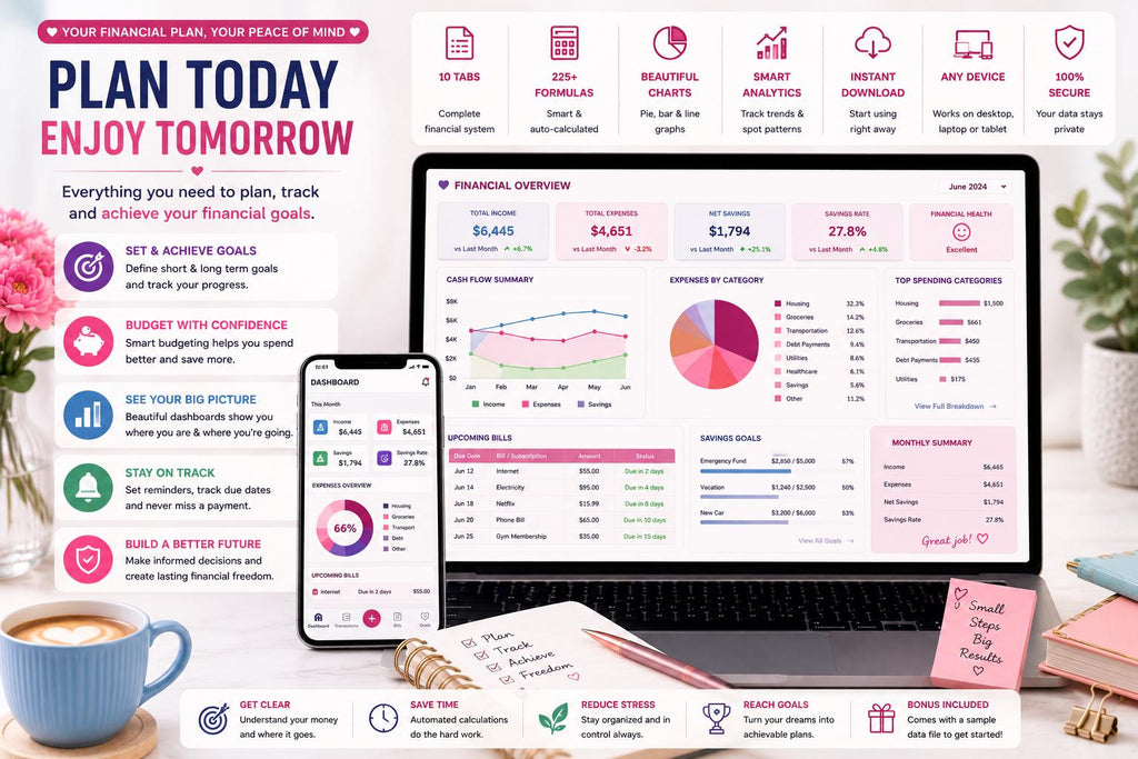 Monthly Budget Spreadsheet: Blush Pink Google Sheets Planner (Digital Download)
