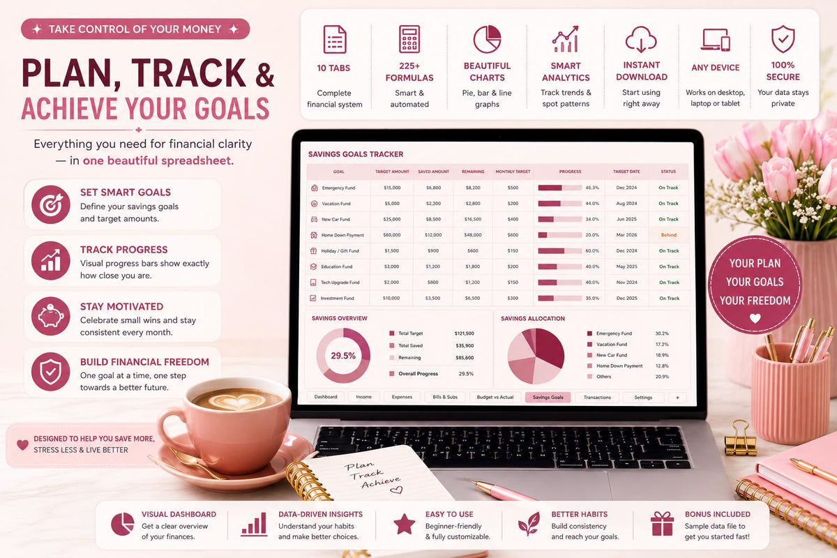 Monthly Budget Spreadsheet: Blush Pink Google Sheets Planner (Digital Download)