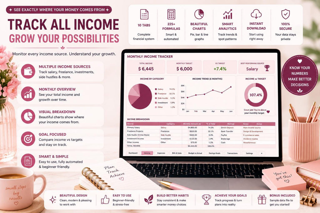 Monthly Budget Spreadsheet: Blush Pink Google Sheets Planner (Digital Download)
