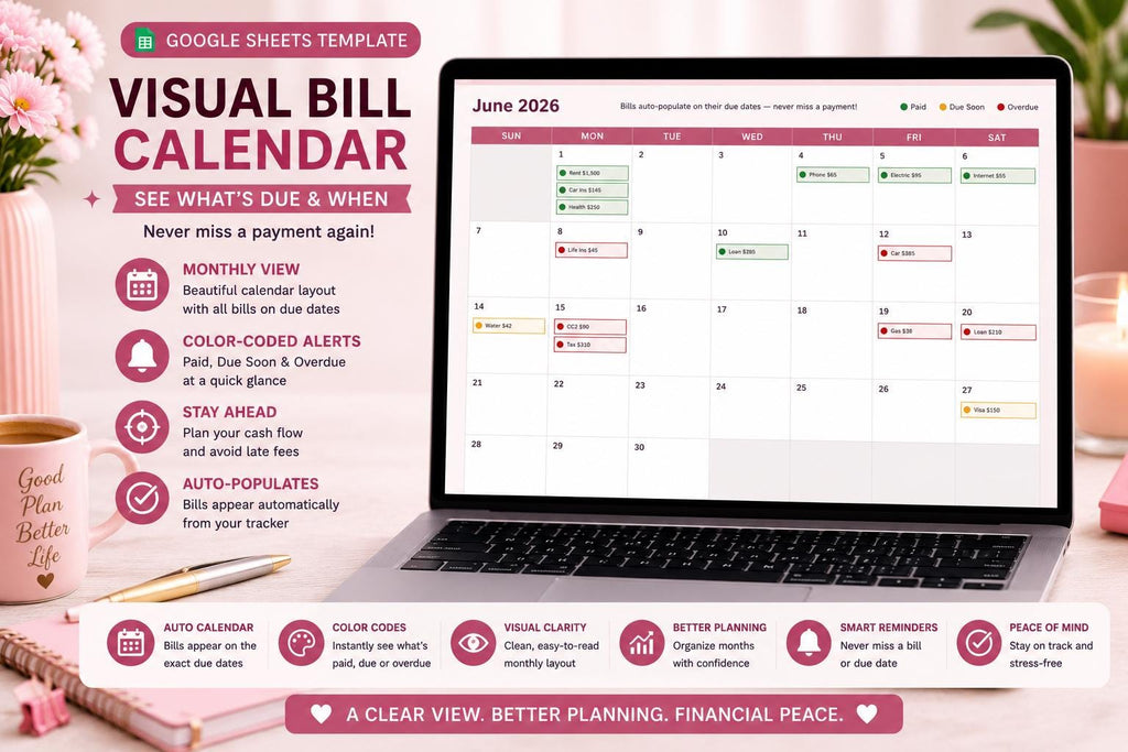 Blush Pink Bill Payment Calendar & Tracker (Google Sheets Template)